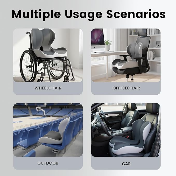 Truck Seat Cushion Ergonomic Memory Foam with Lumbar Support – Orthopedic Car Seat Cushion for Truck Drivers, Back Pain Relief, Non-Slip Cushion for Long Driving, Car & Office Chair