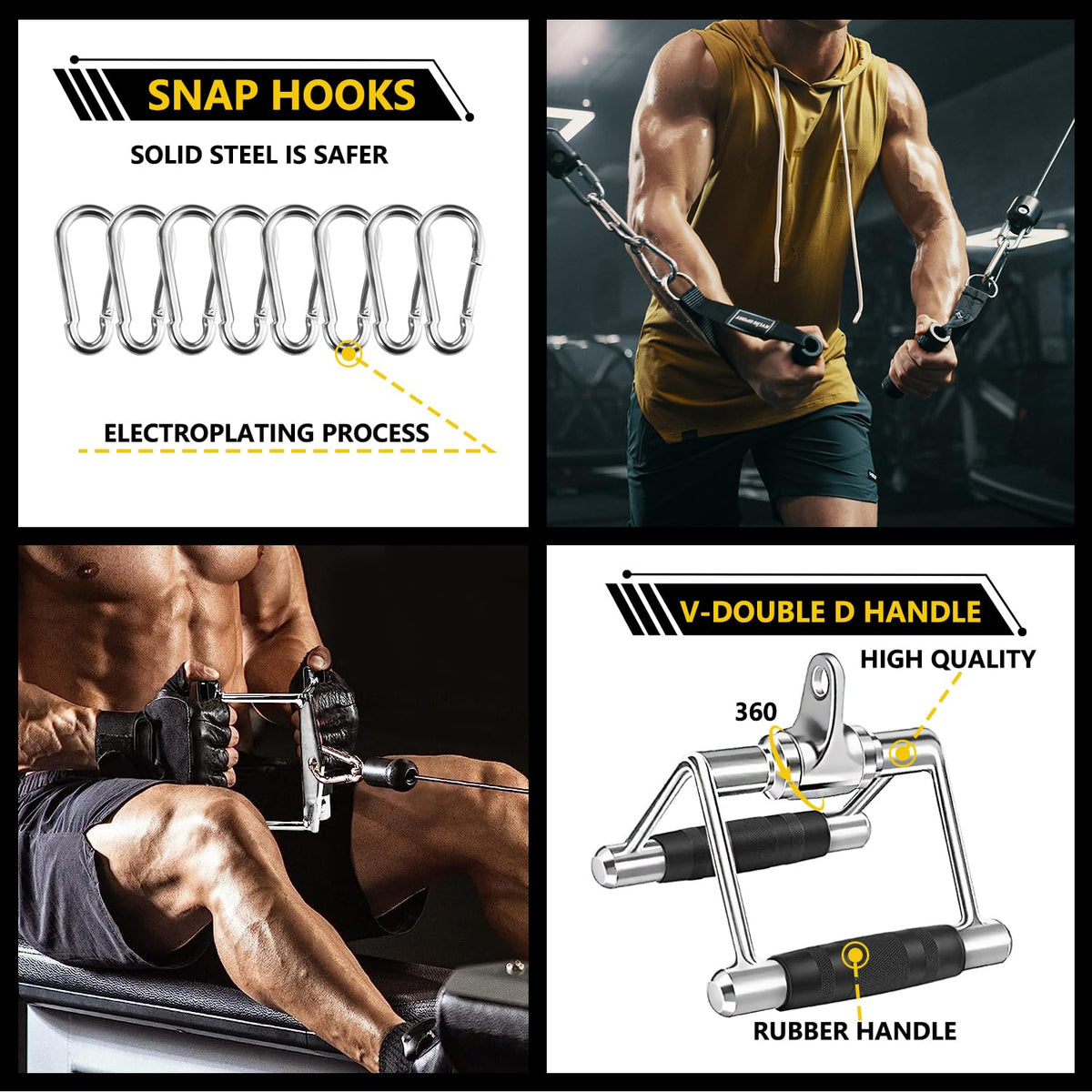 WNOEY Cable Machine Attachment, LAT Pulldown Attachments, Home Gym Accessories, Triceps Pull Down Attachment (V Handle + Row Handle + Rotating Bar + Tricep Rope + Ankle Straps + D Handle)