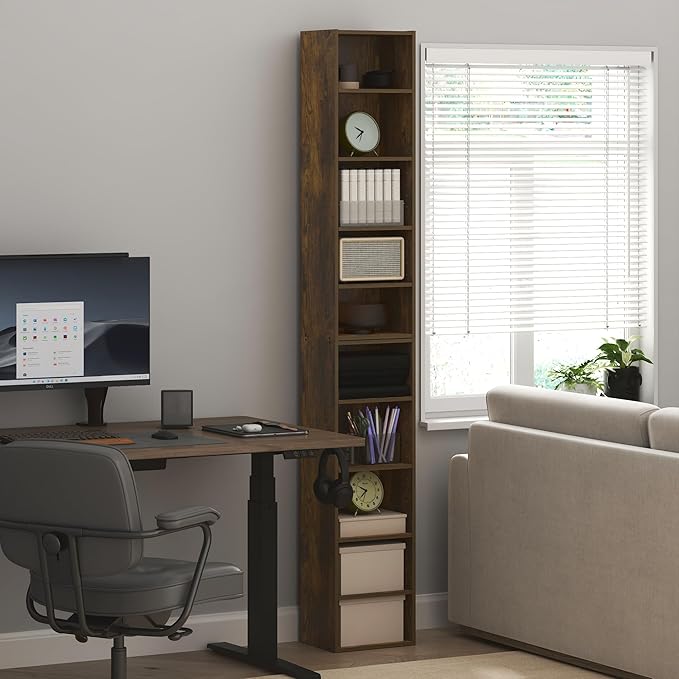 Furinno PASIR Book Shelf, 10-Tier Bookshelf, Bookcase with Open Shelf, 9.2 x 11.8 x 78.7, for Living Room, Bedroom, Home Office, Amber Pine