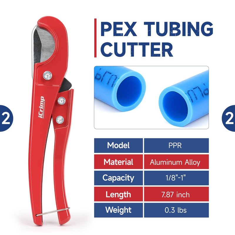 iCrimp KIT-BJ02 PEX Crimping Tool Kit with PEX Clamps, PEX Pipe Cutter, One-Handed PEX Clamp Tool for Cinching 3/8-in, 1/2-in, 3/4-in, 1-in PEX Clamp