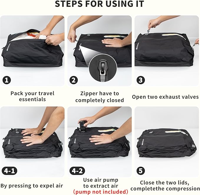 YEEKORO Upgraded Vacuum Bag for Travel, Professional IPX8 Waterproof Reusable Vacuum Compression Bags for Travel Suitcases, Durable Space Saver Bag