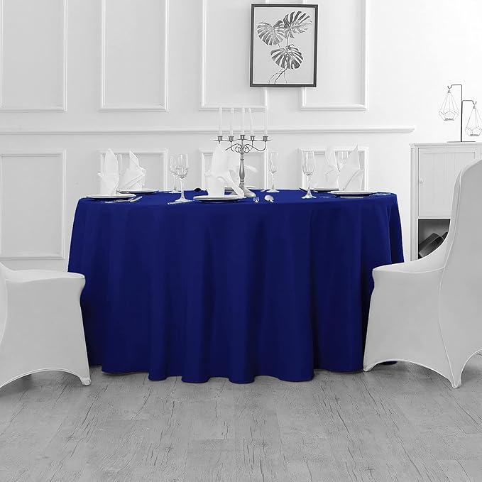 6 Pack Royal Blue Round Tablecloths 132 Inches Table Cloth Stain and Wrinkle Resistant Washable Polyester Table Cover Fabric for Party, Wedding,Dining,and Banquet Decoration