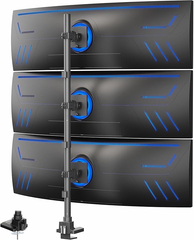 VIVO Vertically Stacked Triple Ultrawide Mount for up to 49 inch Screens, Heavy Duty Adjustable 3 Ultra-Wide Stand, 44 lbs Capacity Per Screen, Black, STAND-V300U
