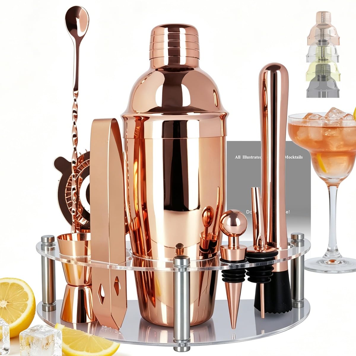 9-Piece Cocktail Shaker with Stand, 25oz Bartender Kit, Cocktail Shaker with Strainer Set, Bar Set Jigger for Bartending Drink Mixer Set, Cocktail Set Recipe (Silver)