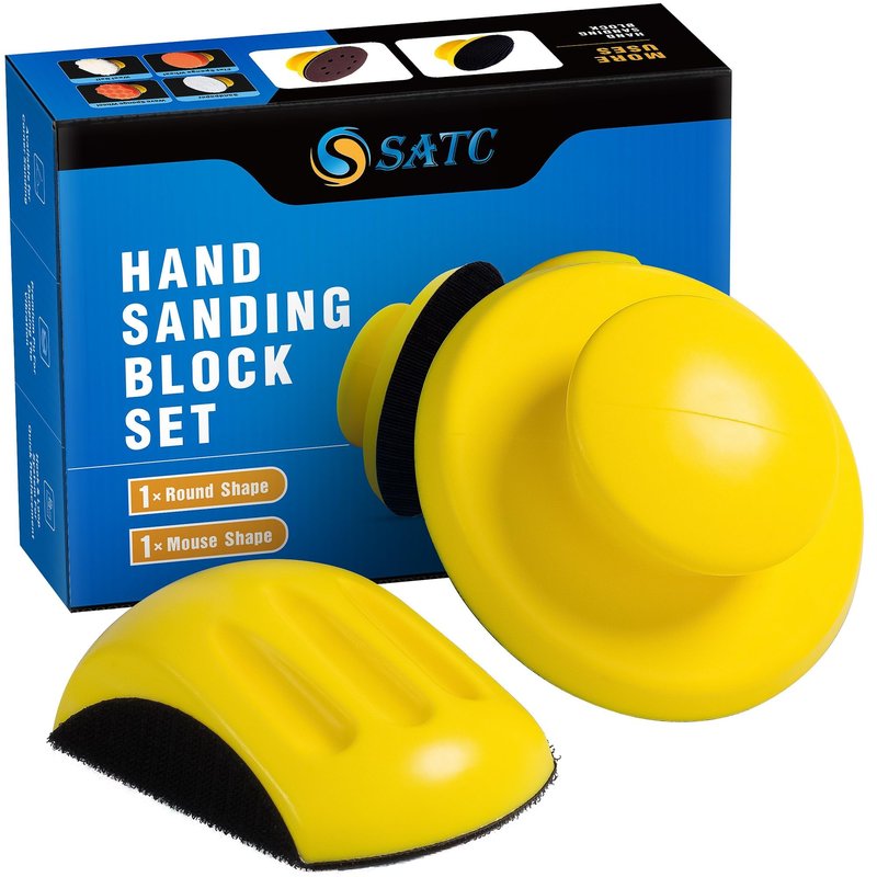 S SATC Sanding Blocks 5 Inch Hook and Loop Sanding Block 2 PCS Round and Mouse Hand Sanding Block for Wood Furniture Restoration Home Arts and Crafts