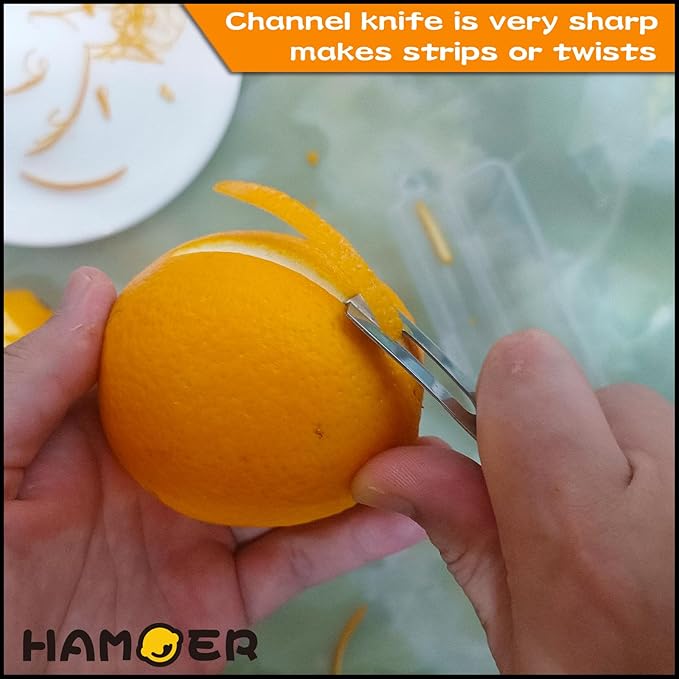 HAMOER Lemon Citrus Zester & Channel Knife 2 Tools set with a storage box