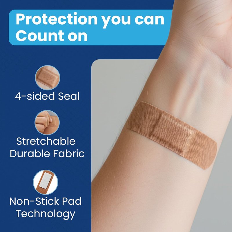 Berkley Jensen Flex-Fabric Bandages 3/4" x 3", 200 Counts (Pack of 1) - Stretchable & Durable with Non-Stick Pads - For Minor Cuts, Scrapes & Burns - Adhesive Flexible Fabric Bandages for Everyday Use