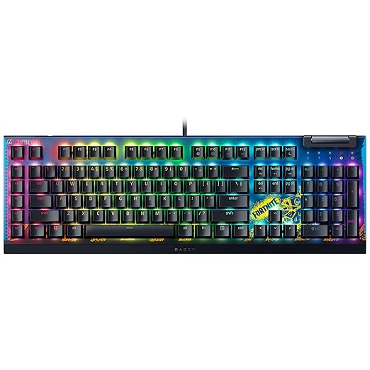 Razer BlackWidow V4 X Mechanical Gaming Keyboard: Yellow Switches Linear & Silent - 6 Macro Keys - Chroma RGB - Doubleshot ABS Keycaps - Roller & Media Keys Snap Tap - Fortnite Edition