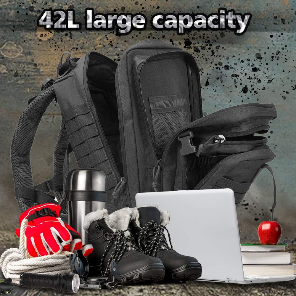 EMDMAK Military Tactical Backpack, 42L Large Military Pack Army 3 Day Assault Pack Molle Bag Rucksack for Outdoor Hiking Camping Hunting