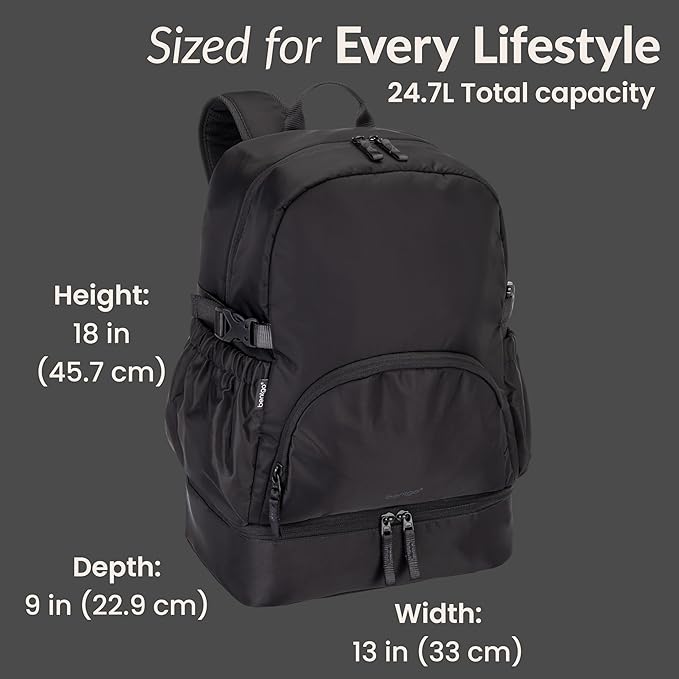 Bentgo 2-in-1 Adult Backpack & Insulated Lunch Bag – Lightweight, Water-Resistant Travel Backpack with 9 Compartments, Laptop Sleeve & Trolley Sleeve for Work & Everyday Use (Obsidian Charcoal)