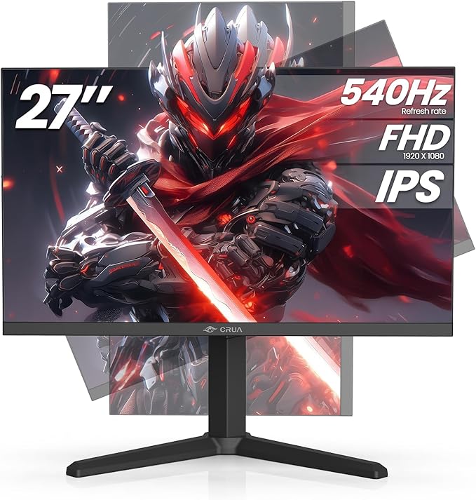 CRUA 27” 540Hz Gaming Monitor, IPS FHD(1920x1080P), AMD FreeSync, 120% sRGB, Height/Pivot/Rotating/Tilt Adjustable Vertical Monitor, HDMI 2.1 + DP 1.4, Wall Mount Install-Black
