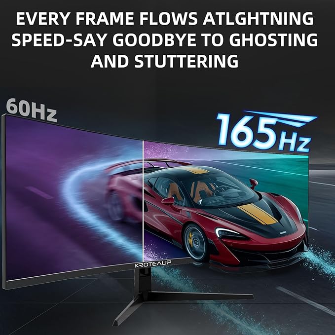 49 Inch Curved Ultrawide Gaming Monitor 5K, DFHD(5210x1440P), 165Hz, HDR10 1500R, 32:9, AMD FreeSync, 125% sRGB, Computer Monitor, Built-in Speakers, HDMI/DP VESA100*100mm Black