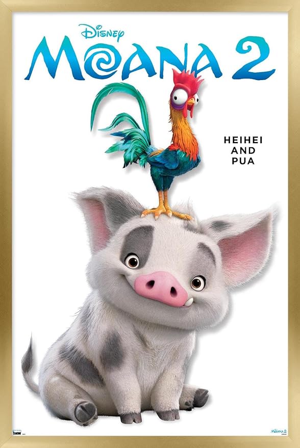 Disney Moana 2 - Heihei and Pua Feature Series Wall Poster, 22.4L" x 14.7W", Gold Framed Version