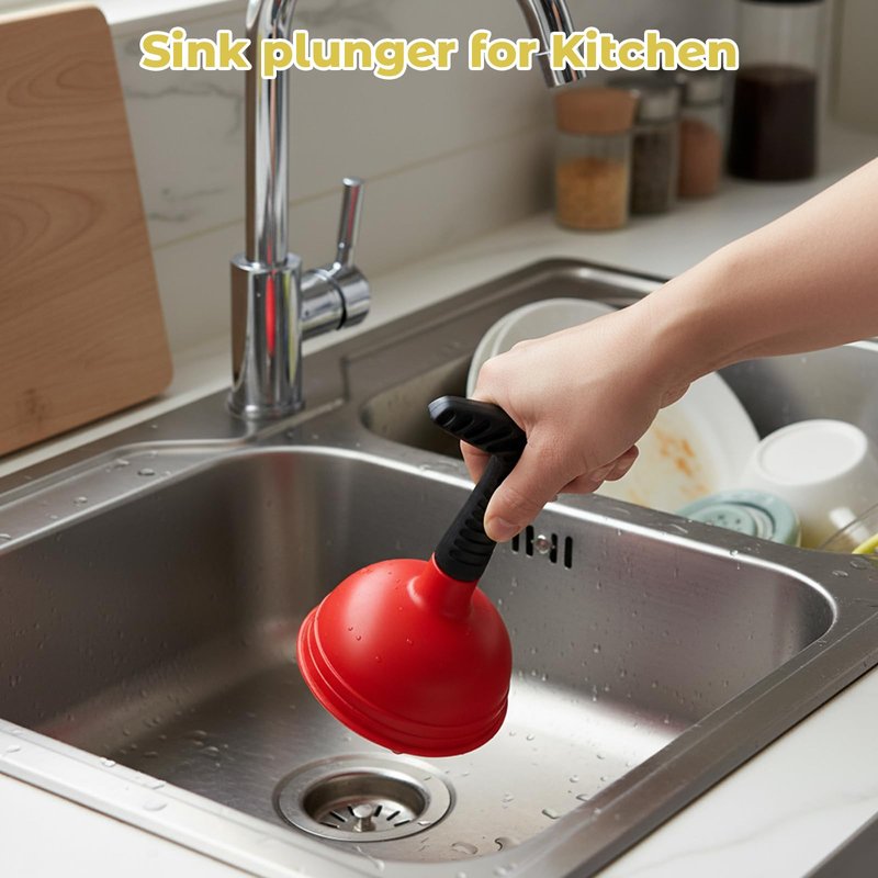 4 Pack Sink Plunger Set, Kitchen Sink Plunger and Bathroom Drain Unclogging Tools, Includes 2 Standard Plungers and 2 Drain Cleaners, Red and Yellow