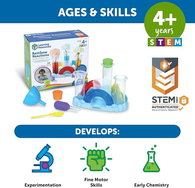 Learning Resources Rainbow Reactions - 14 Pieces, Ages 4+, Preschool Science Lab, Experiments for Kids, STEM Toys for Boys and Girls