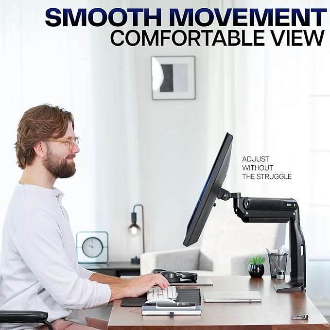VIVO Aluminum Ultrawide Monitor Stand, Classic + USB, Fits up to 49 inch Screens, Single Articulating Pneumatic Arm, USB Ports, C-Clamp and Grommet Desk Mount, Max VESA 200x100, Black, STAND-V100HU