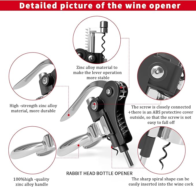 Rabbit Wine Opener,Stainless-Steel Lever‑Style Corkscrew