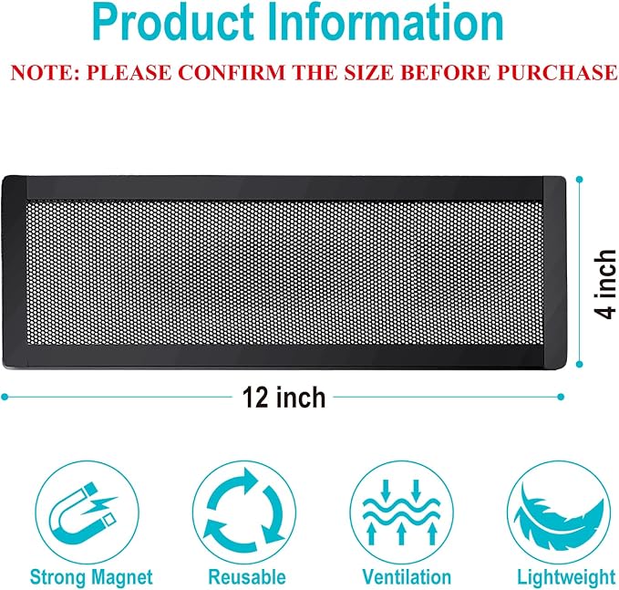 Magnetic Floor Register Vent Covers, 4 x 12 Inch Air Vent Filter Mesh, Sticky