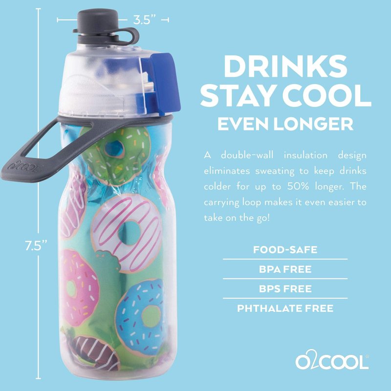 O2COOL Mist 'N Sip Kids Misting Water Bottle 2-in-1 Mist And Sip Function With No Leak Pull Top Spout Kids Reusable Sports Water Bottle - 12 oz (Blue Camo)