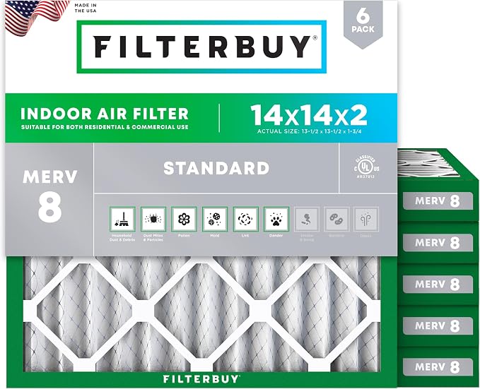 Filterbuy 14x14x2 Air Filter MERV 8 Essential Dust & Allergy Defense,