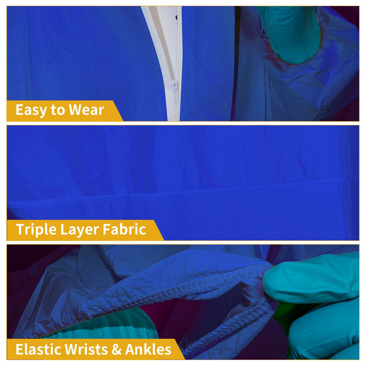 RAYGARD SMS Disposable Coverall, Hazmat Suits Coveralls with Hood and Elastic Wrists (1 Pack in Blue, XX-Large)