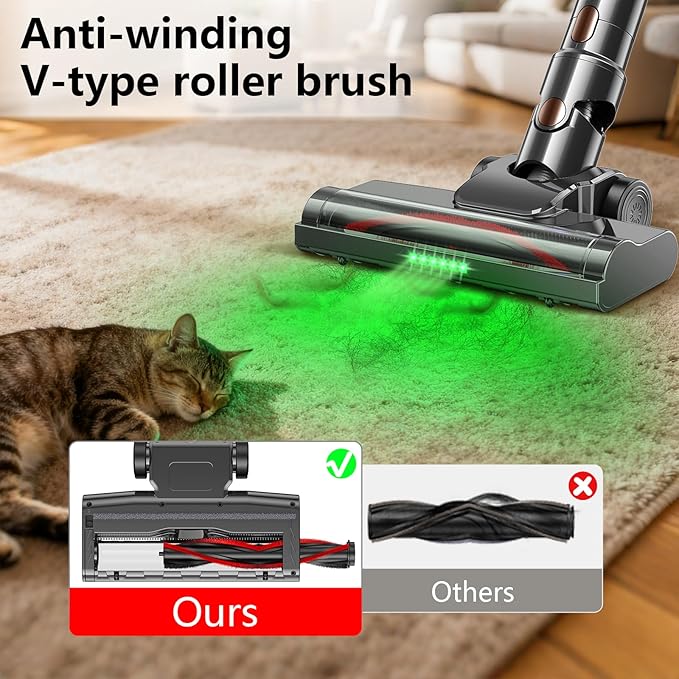Cordless Vacuum Cleaner, 450W 48KPA 60Mins Vacuum Cleaners for Home,Anti-tangle Wireless Vacumm,Rechargeable Vacuum With Green Light,Powerful Stick Vacuum for Carpet/Hardwood Floors,Pet Hair,Black