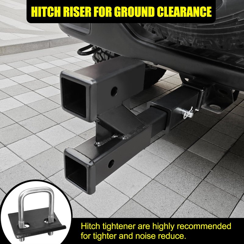 KAIRAY Double Hitch Receiver, 2 inch Trailer Dual Hitch Extension Riser, Hitch Adapter Fits for 2 inch Receiver Extender to 10 inch Max Length, 6 Inch Riser/Drop