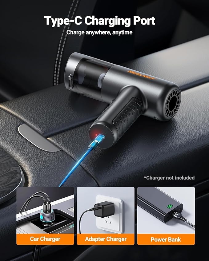 SEALIGHT Car Vacuum Portable Cordless, 25000PA Mini Vacuum Cleaner and Air Duster, 4 in 1 Hand Held Vacuum with Car Accessories, Cordless Vacuum Cleaner for Pet, Home, Office