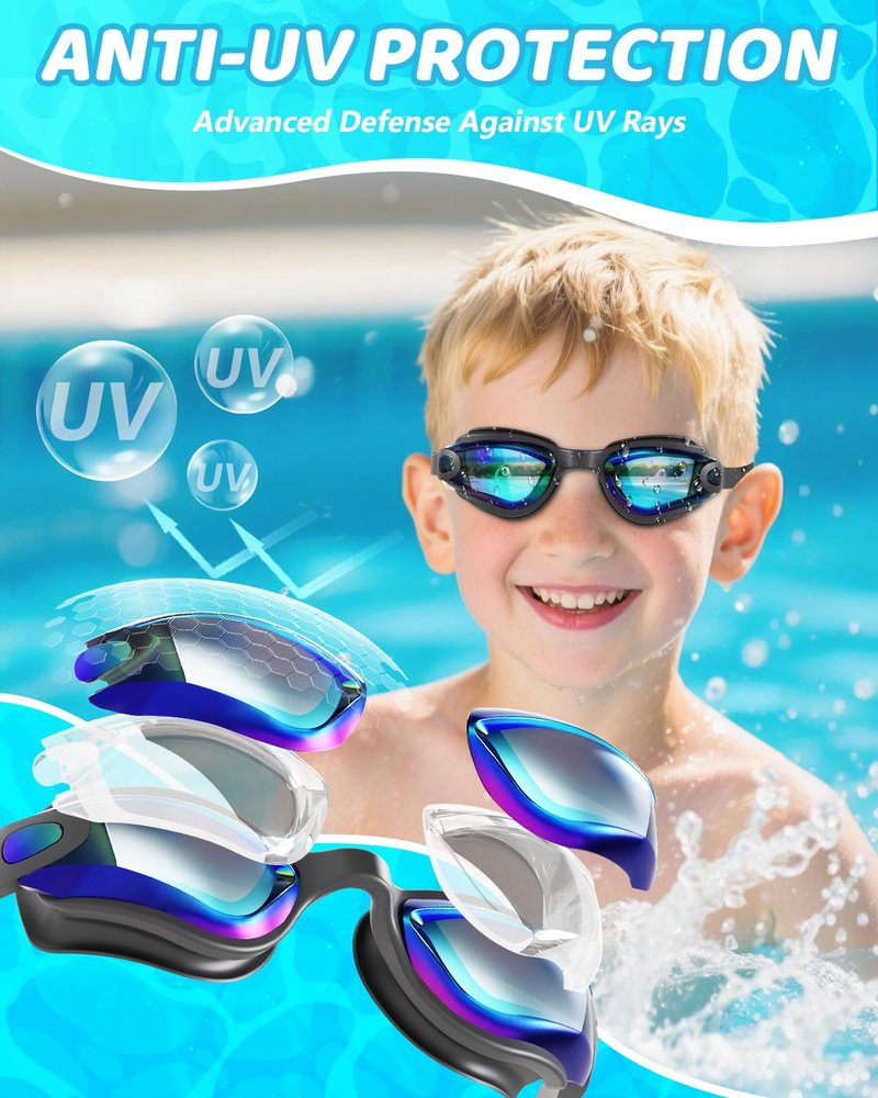 Aegend Swim Goggles for Kids Youth 3-14 Anti-Fog Anti-UV Comfort Fit Goggles for Swimming