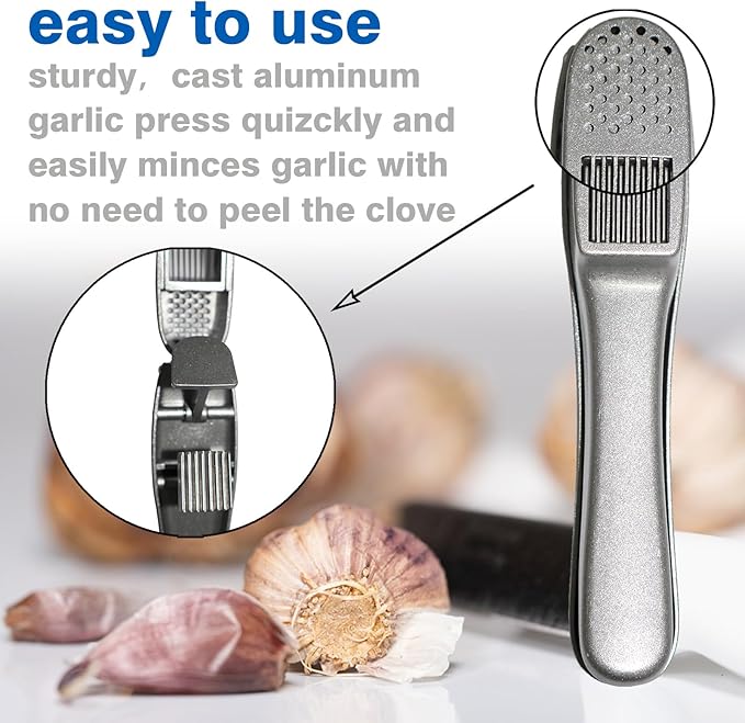 2-in-1 Garlic Press and Slicer, Handle Kitchen Tool for Home Cooking