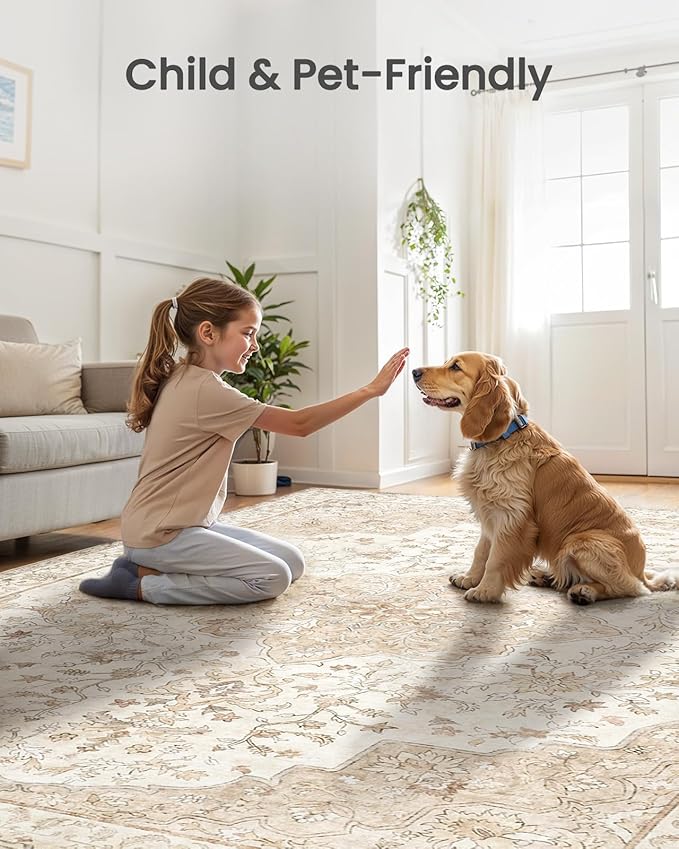 Amada 2x6 Washable Runner Rugs, Non-Slip Kitchen Runner Rug with Low Profile, Durable Bound Edge, Soft Long Vintage Rug for Living Room, Bedroom, Hallway