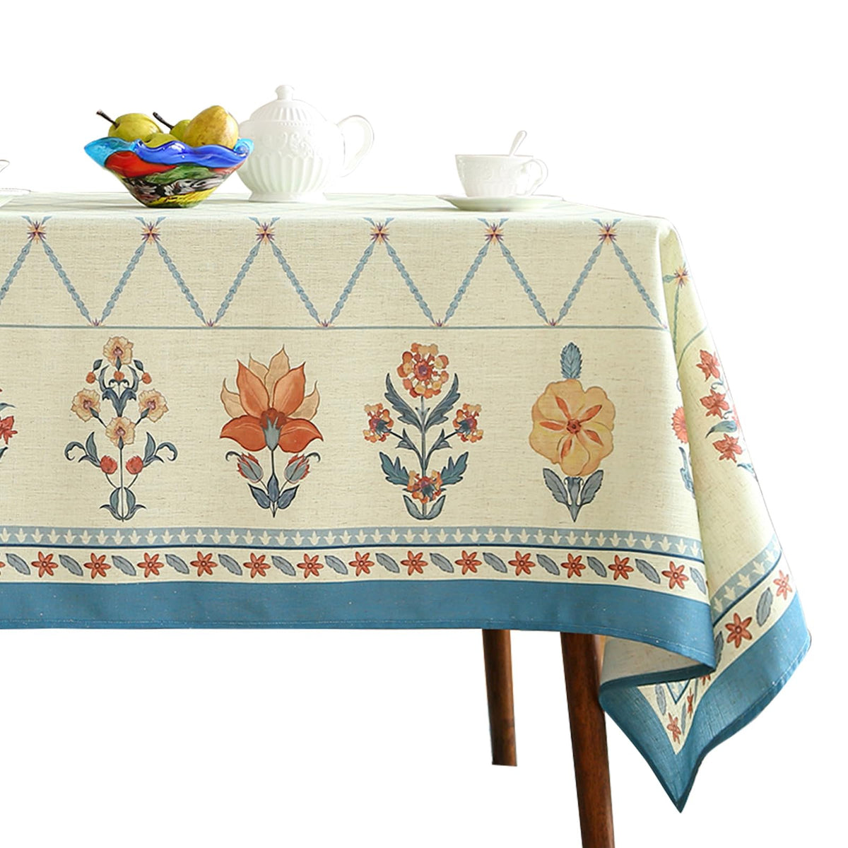 ISAENNE Designer Linen Square Large Tablecloth,67"x67"-Serenity G