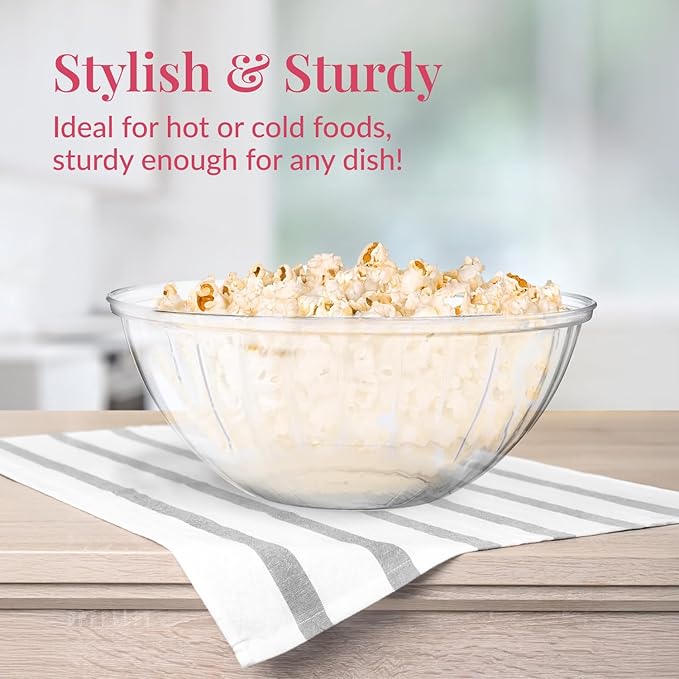 Prestee 4 Pack Clear Plastic Serving Bowls 150 Oz - Large Round Punch Bowl and Plastic Bowls for Parties, Salads, Chips, and Catering - Durable Disposable Serving Bowl for Events and Buffets