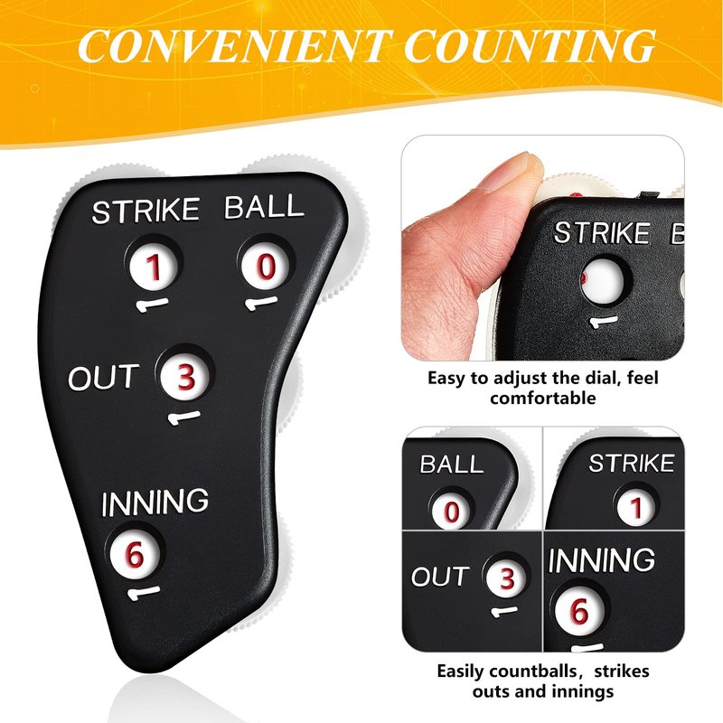 Deekin 4 Pieces 4 Wheel Baseball Umpire Clicker Black Indicator Gear Practical Baseball Counter Clicker for Scorekeeper Recording Outs Innings Balls Softball Referee Equipment (Black White)