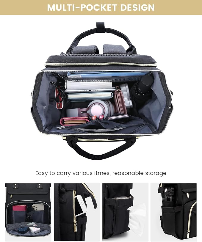 LOVEVOOK 17.3 Inch Laptop Backpack, Large Travel Backpack for Women, Water Resistant Teacher Backpack with Laptop Compartment, Professional Business Work bags with Charger, Black
