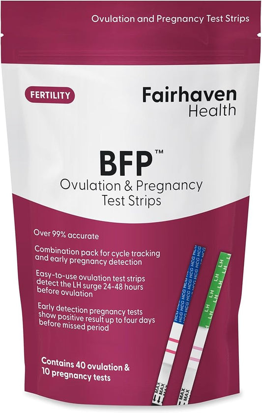 Fairhaven Health BFP Kit - 40 Ovulation and 10 Pregnancy Test Strips – Monitor LH and HCG Levels- Early Detection at Home for Women Trying to Get Pregnant - Made in North America