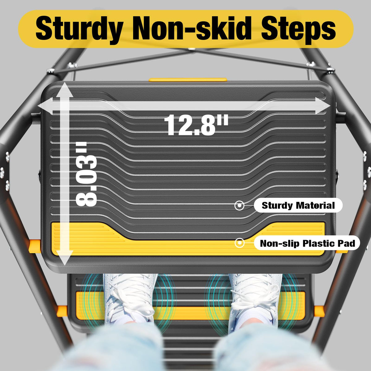 Urackify 4 Step Ladder, Heavy-Duty Pass 800lb Capacity Test, Wide Anti-Slip Steps & Secure Handrail Compact, Folding Step Stool Portable Design for Home, Kitchen, Office, Pantry, Closet Use, Black