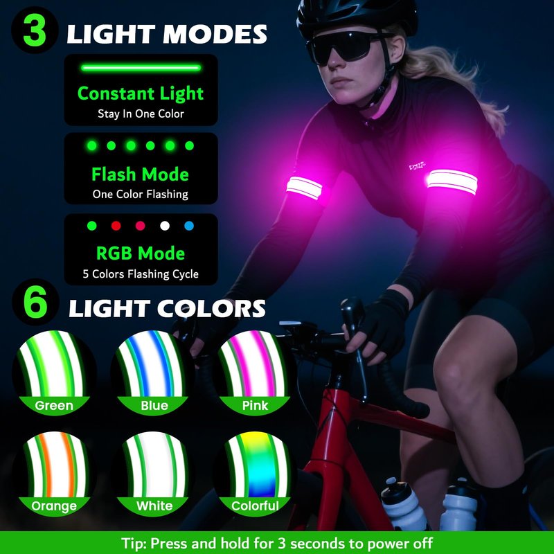 LED Armband Rechargeable for Running(2 Pack),Light Up Arm Bands for Night Walking,Running Lights for Runners,High Visibility Reflective Running Gearr for Night Safety Light Up Wristbands (Pink)