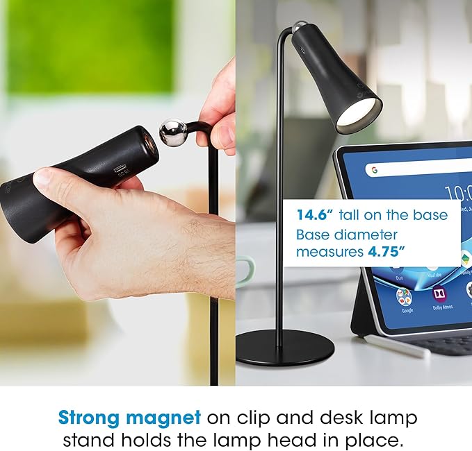 OttLite 3-in-1 Rechargeable Task Lamp - ClearSun LED Technology - Dimmable Touch Control for Work, Study & Reading