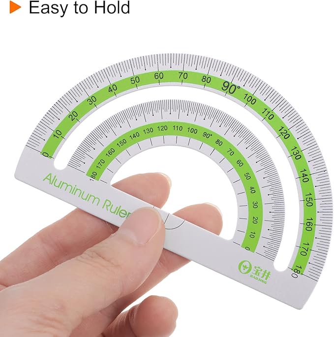 HARFINGTON 4pcs Geometry Set 15cm Metric Measure Ink Printing Aluminum Ruler Metal Ruler Set Triangle Protractor Ruler Tool Set for Classroom, Office, Home, Green