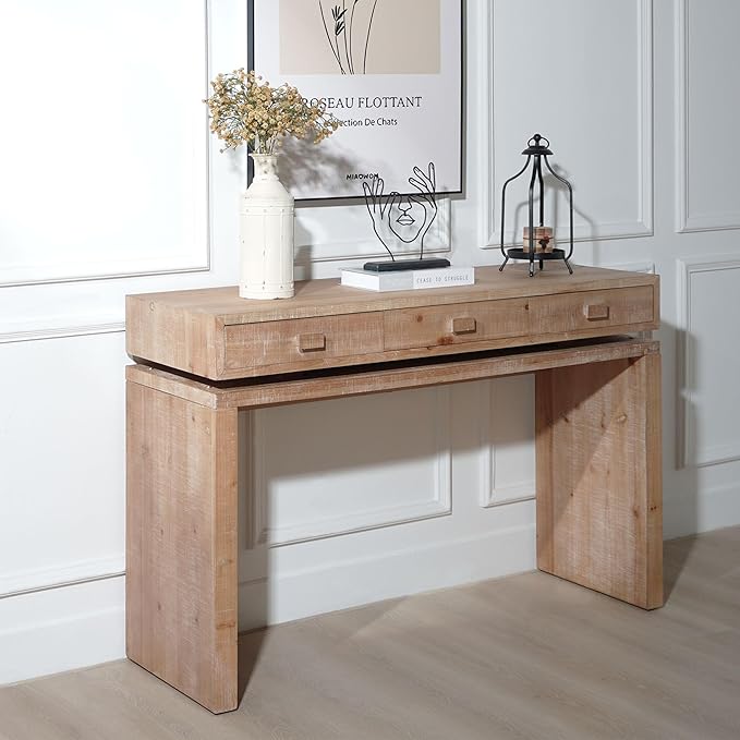 47" Farmhouse Wood Console Table with 3 Drawers, Rustic Wooden Sofa Table Behind Couch with Storage, Mid Century Modern Entryway Table for Living Room, Hallway, Entrance