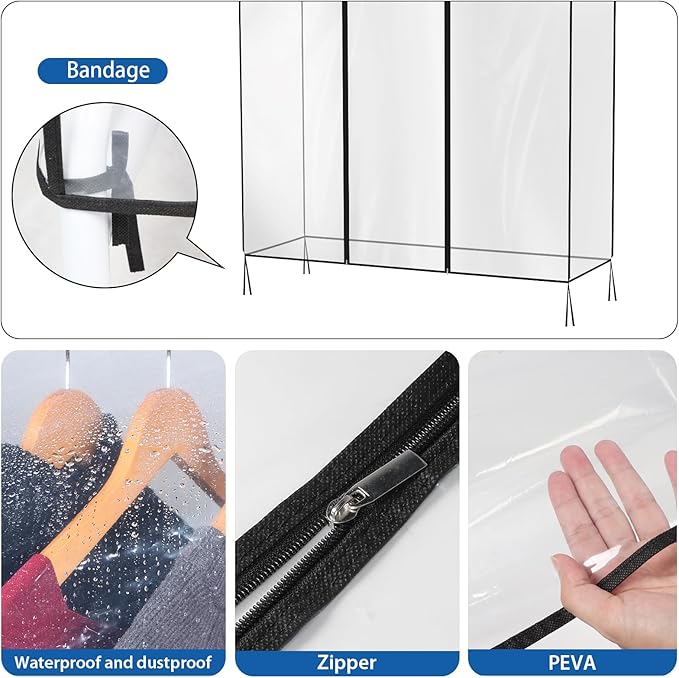 Zilink Clear Garment Rack Cover Transparent Clothes Rack Cover Waterproof Clothing Rack Cover with 2 Durable Zippers for Garment Rack (43"L x 20"W x 60"H, Rack Not Included)