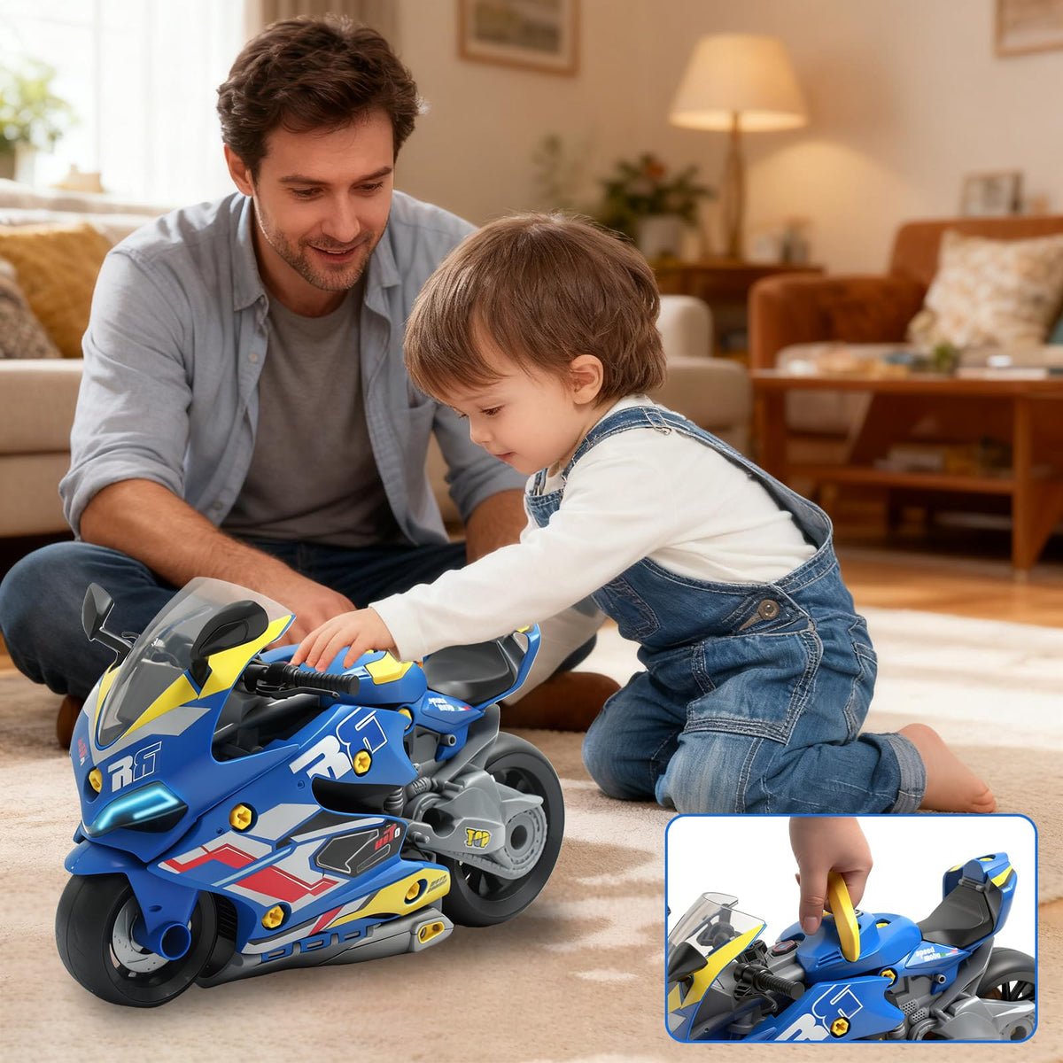 Poakkus Take Apart Motorcycle Toys Kit, Motorcycle Model Toys for Kids Mechanic,Motorcycles Toy with Light, Sound & Spray for Toddlers 3+ Kids,Interactive Toy Engine Building Kit, Blue