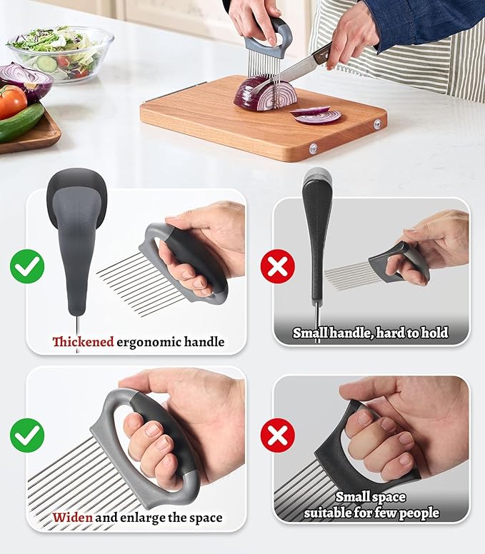 Large Onion Slicer Holder, Stainless Steel Onion Holder for Slicing, Multi-Purpose Vegetable Chopper Tomato Slicer, Food Cutter Assistant Tool for Potato, Avocado, Egg, Lemon, Fruit, Meat Tenderizer