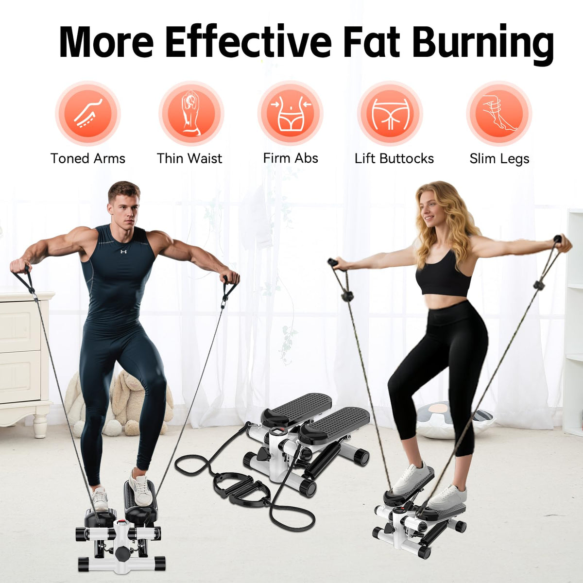 Steppers for Exercise at Home, Mini Stepper with Resistance Bands, Hydraulic Fitness Stepper with LCD Monitor, 360LBS Weight Capacity Portable Stair Stepper for Small Spaces