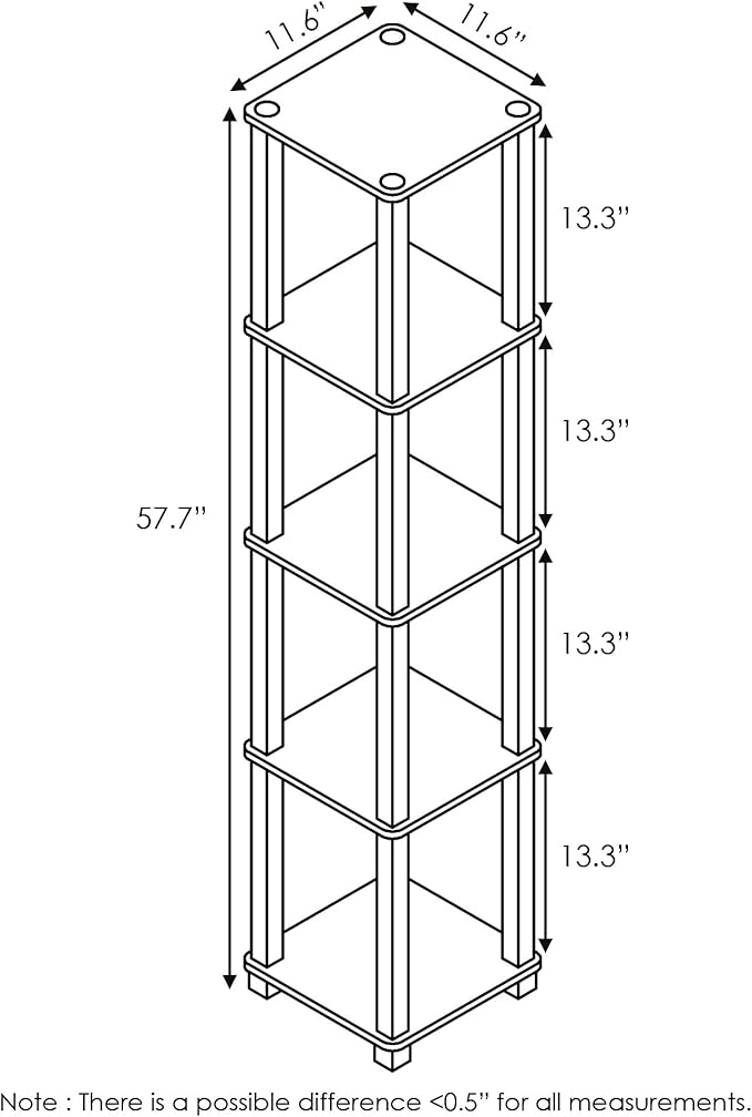 FURINNO Turn-S-Tube 5-Tier Corner Square Rack Display Shelf, Beech/White