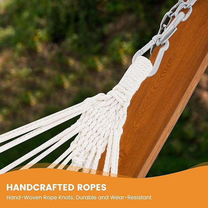 Lazy Daze Hammocks Cotton Fabric Spreader Bar Hammock, Outdoor Portable Hammock with Carrying Bag & Tree Straps for Bedroom, Patio, Backyard, Balcony, Max 450lbs Capacity, Blue & White