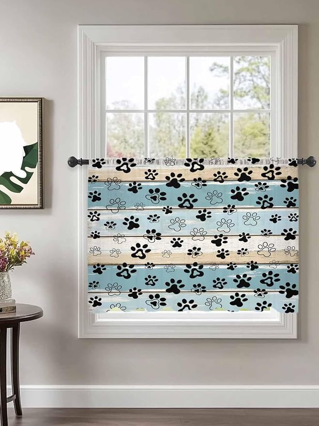Sheer Curtains 54 Inch Length, Vintage Farmhouse Country Wood Grain Privacy