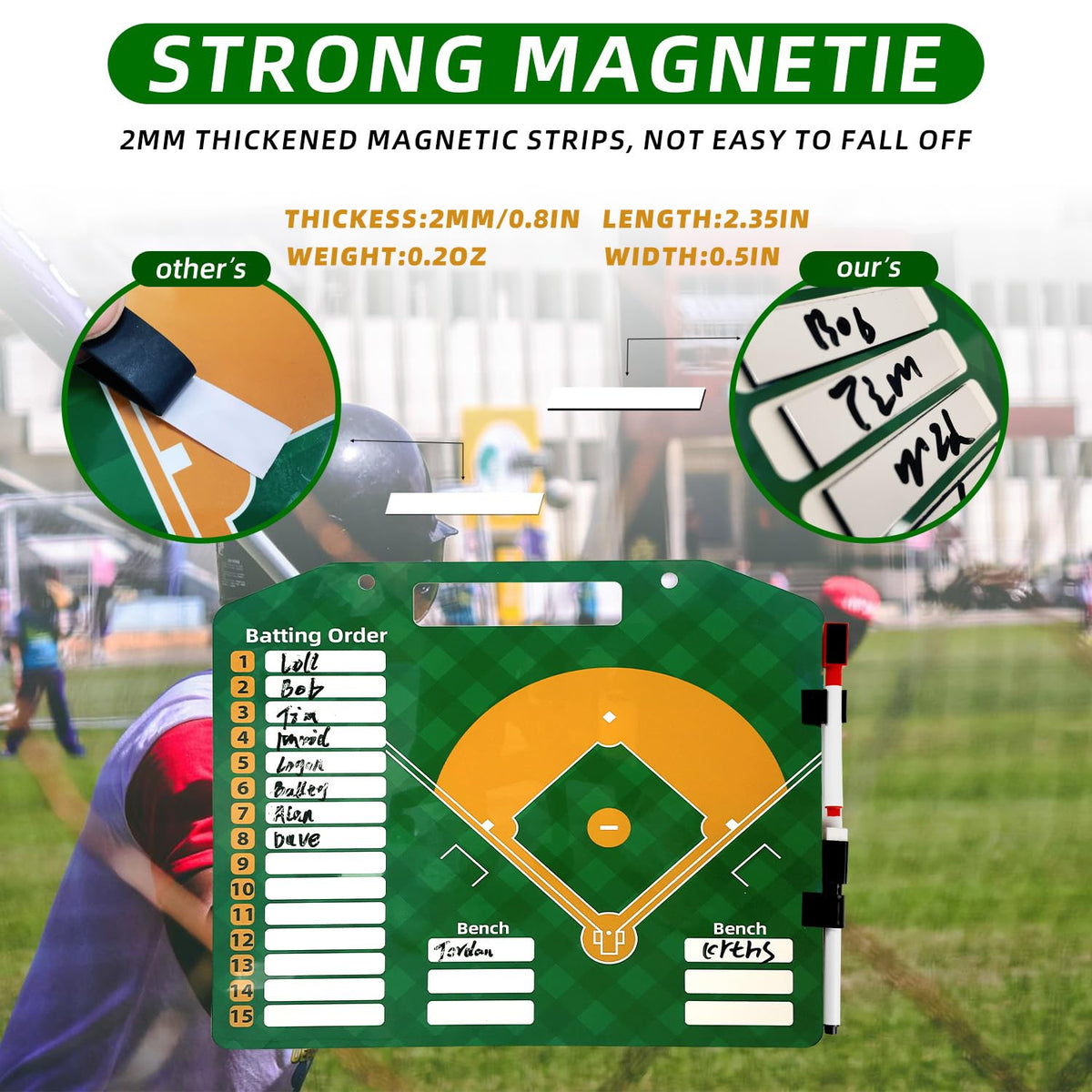 QCBF Magnetic Baseball Lineup Board, Baseball Lineup Cards Baseball Lineup Board for Dugout Baseball Accessories 30 Sheets Lineup Cards Baseball Clipboard