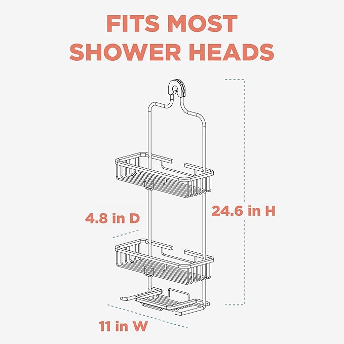 Zenna Home Rustproof Hanging Shower Caddy, Over the Shower Head Caddy with 2 Shelves and Built In Hooks, Aluminum Bathroom Hanging Organizer, Black